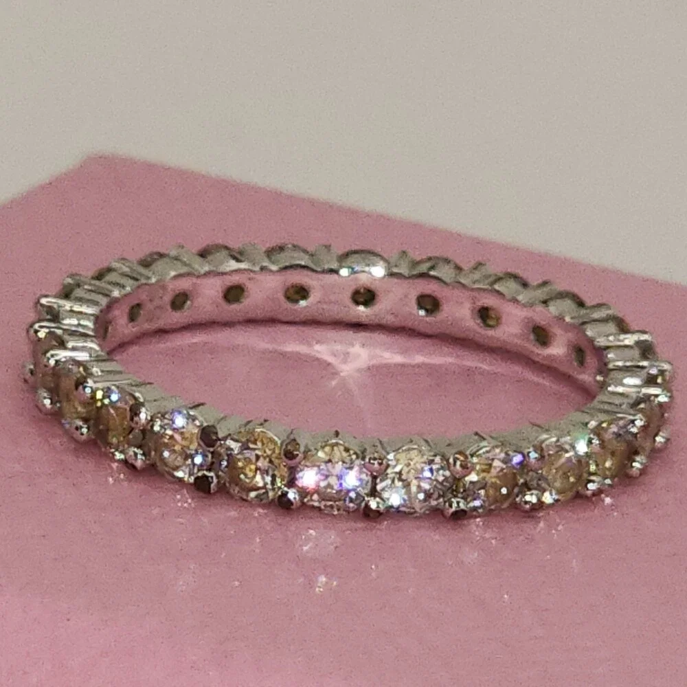 Swarovski Vittore Round Cut White Zirconia Rhodium Plated Eternity Ring New Box